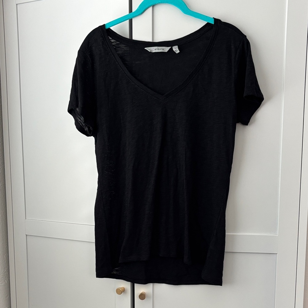 Athleta Black V-Neck Short Sleeve Tee